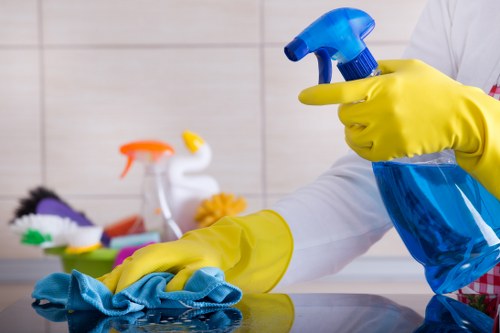 Professional cleaner dusting a living room in Surrey home