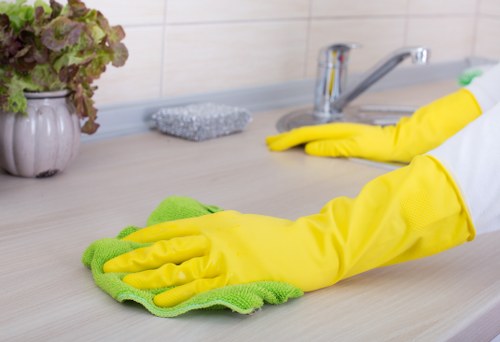 Surrey cleaning team performing deep cleaning services in a modern office.